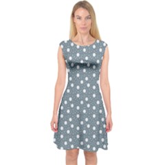 Floral Dots Blue Capsleeve Midi Dress