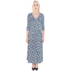 Floral Dots Blue Quarter Sleeve Wrap Maxi Dress