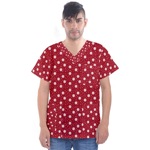 Floral Dots Red Men s V-neck Scrub Top by snowwhitegirl