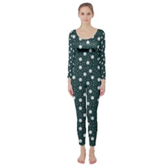 Floral Dots Teal Long Sleeve Catsuit