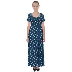 Floral Dots Teal High Waist Short Sleeve Maxi Dress