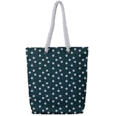 Floral Dots Teal Full Print Rope Handle Tote (small)