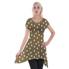 Floral Dots Brown Short Sleeve Side Drop Tunic by snowwhitegirl