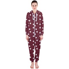 Floral Dots Maroon Hooded Jumpsuit (ladies)  by snowwhitegirl