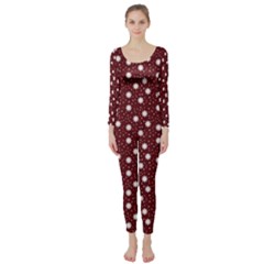 Floral Dots Maroon Long Sleeve Catsuit