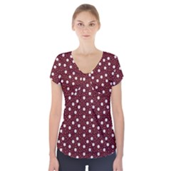 Floral Dots Maroon Short Sleeve Front Detail Top by snowwhitegirl