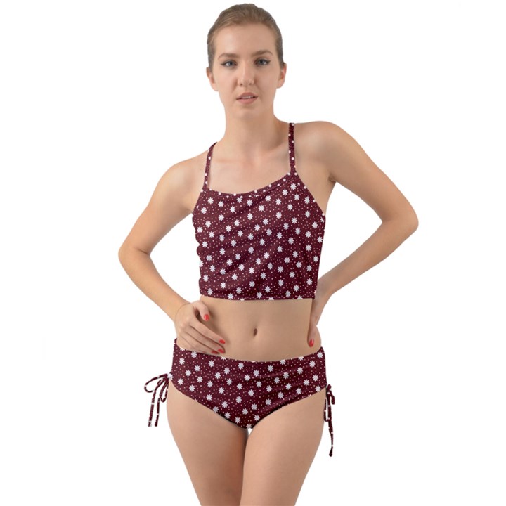 Floral Dots Maroon Mini Tank Bikini Set