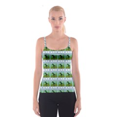 Dino In The Mountains Blue Spaghetti Strap Top by snowwhitegirl