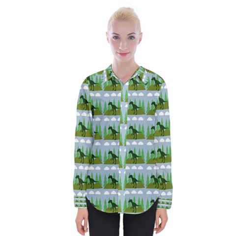 Dino In The Mountains Blue Womens Long Sleeve Shirt by snowwhitegirl