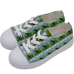 Dino In The Mountains Blue Kids  Low Top Canvas Sneakers