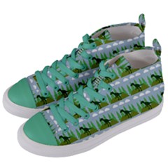 Dino In The Mountains Blue Women s Mid-top Canvas Sneakers