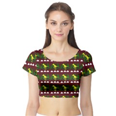 Dino In The Mountains Red Short Sleeve Crop Top by snowwhitegirl