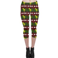 Dino In The Mountains Red Capri Leggings  by snowwhitegirl