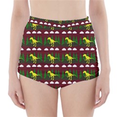 Dino In The Mountains Red High-waisted Bikini Bottoms by snowwhitegirl