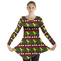 Dino In The Mountains Red Long Sleeve Tunic  by snowwhitegirl