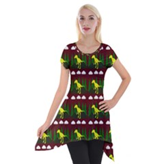 Dino In The Mountains Red Short Sleeve Side Drop Tunic by snowwhitegirl