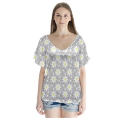 Daisy Dots Grey V-neck Flutter Sleeve Top by snowwhitegirl