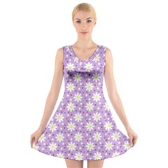 Daisy Dots Lilac V-neck Sleeveless Skater Dress by snowwhitegirl