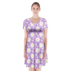 Daisy Dots Lilac Short Sleeve V-neck Flare Dress by snowwhitegirl