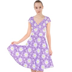 Daisy Dots Lilac Cap Sleeve Front Wrap Midi Dress by snowwhitegirl