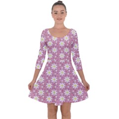 Daisy Dots Pink Quarter Sleeve Skater Dress