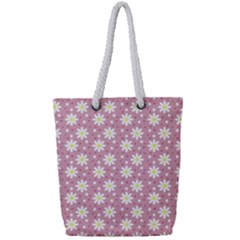 Daisy Dots Pink Full Print Rope Handle Tote (small) by snowwhitegirl