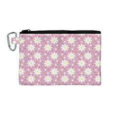 Daisy Dots Pink Canvas Cosmetic Bag (medium)