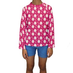 Daisy Dots Light Red Kids  Long Sleeve Swimwear by snowwhitegirl