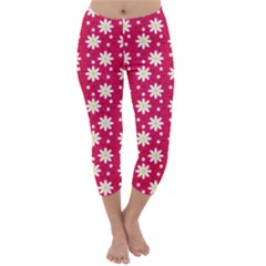 Daisy Dots Light Red Capri Winter Leggings 