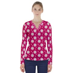 Daisy Dots Light Red V-neck Long Sleeve Top by snowwhitegirl