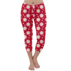 Daisy Dots Red Capri Winter Leggings  by snowwhitegirl