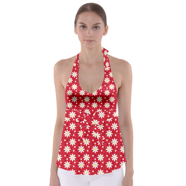 Daisy Dots Red Babydoll Tankini Top