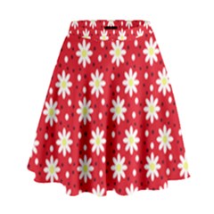 Daisy Dots Red High Waist Skirt by snowwhitegirl