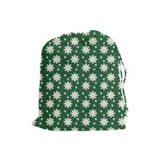 Daisy Dots Green Drawstring Pouches (large)  by snowwhitegirl