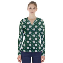 Daisy Dots Green V-neck Long Sleeve Top