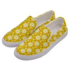 Daisy Dots Yellow Men s Canvas Slip Ons by snowwhitegirl