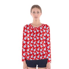 Square Flowers Red Women s Long Sleeve Tee