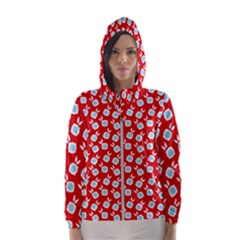 Square Flowers Red Hooded Wind Breaker (women)