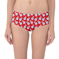 Square Flowers Red Mid-waist Bikini Bottoms by snowwhitegirl