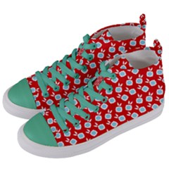 Square Flowers Red Women s Mid-top Canvas Sneakers