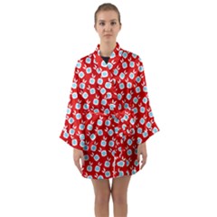 Square Flowers Red Long Sleeve Kimono Robe by snowwhitegirl