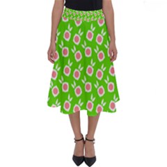 Square Flowers Green Perfect Length Midi Skirt