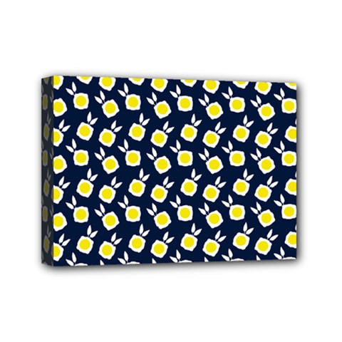 Square Flowers Navy Blue Mini Canvas 7  X 5  by snowwhitegirl