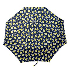 Square Flowers Navy Blue Folding Umbrellas by snowwhitegirl