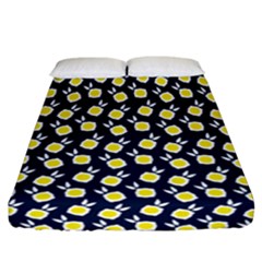 Square Flowers Navy Blue Fitted Sheet (california King Size) by snowwhitegirl