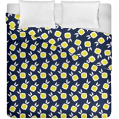 Square Flowers Navy Blue Duvet Cover Double Side (king Size) by snowwhitegirl