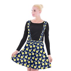 Square Flowers Navy Blue Suspender Skater Skirt by snowwhitegirl