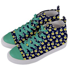 Square Flowers Navy Blue Women s Mid-top Canvas Sneakers