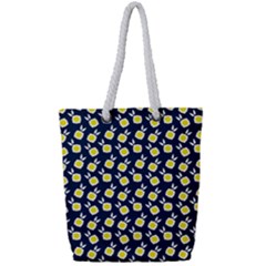 Square Flowers Navy Blue Full Print Rope Handle Tote (small) by snowwhitegirl