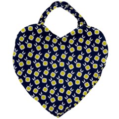 Square Flowers Navy Blue Giant Heart Shaped Tote by snowwhitegirl